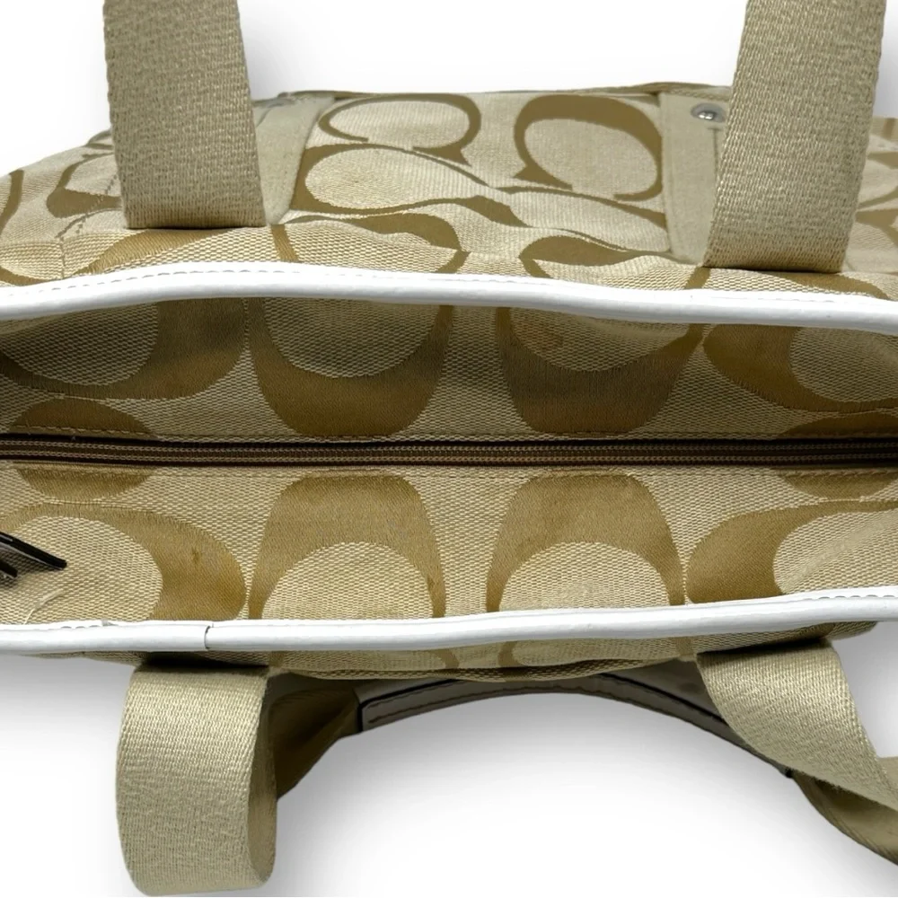 Coach Beige Signature Canvas Tote with Cream Trim - Picture 8 of 10